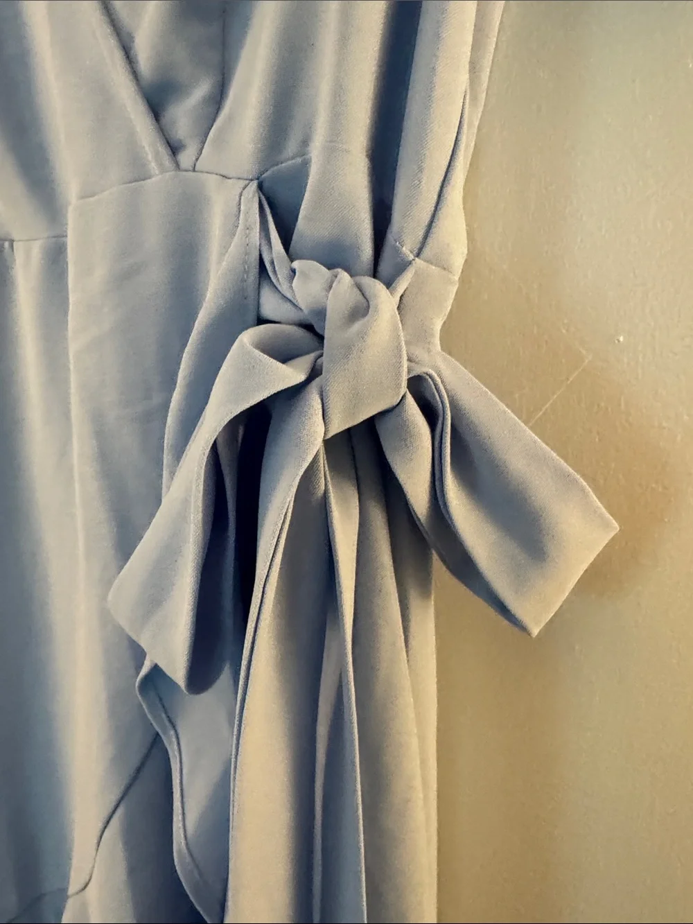 Blue Wrap-Front High-Low Dress with Ruffle Tie - Picture 5 of 8